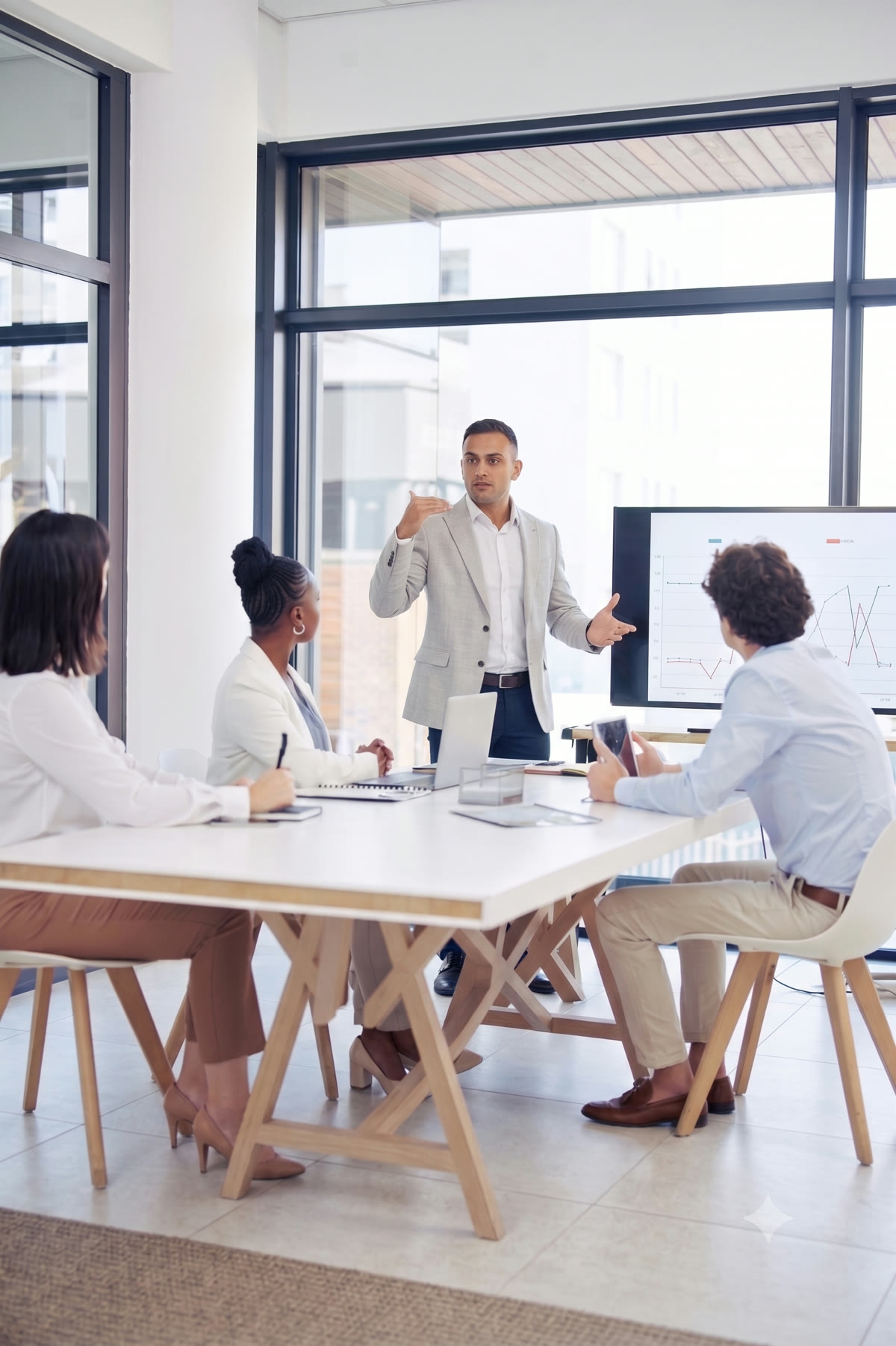 Strategiesessie waarin een groeiplan wordt gepresenteerd aan het team